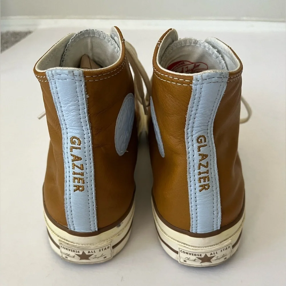 Converse Chuck Taylor 70 High Tops Brown Leather Blue Leaf Pattern Men’s Size 9